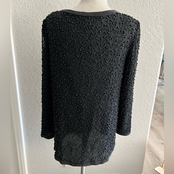 Papell Boutique Evening Black Beaded Silk Vintage Dress Tunic womens Size M 8/10 - Picture 2 of 4